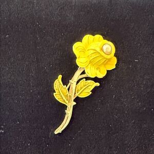 Yellow Floral Brooch with Pearl Accent